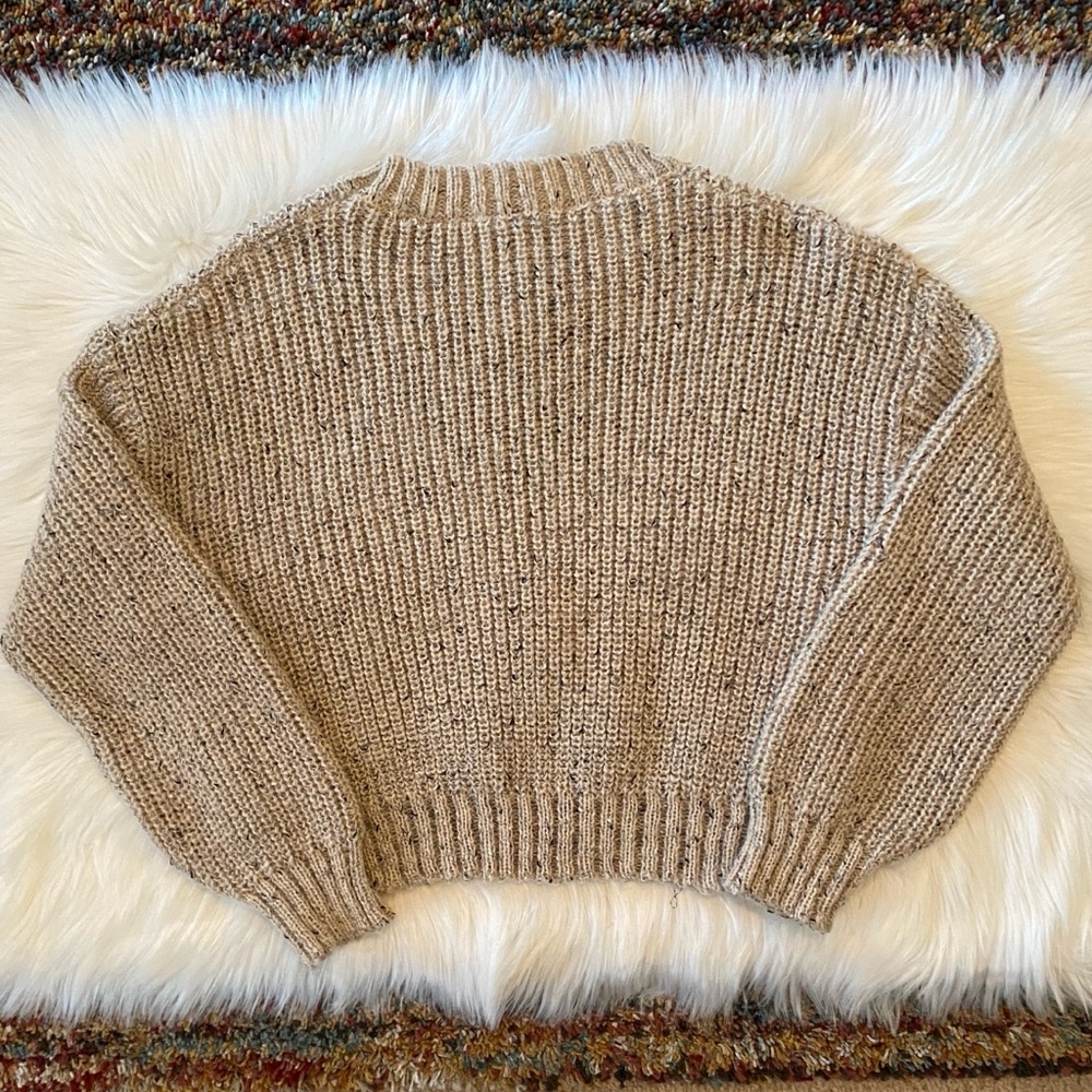 Cropped Tan Tweed Knit Sweater - Picture 4 of 4